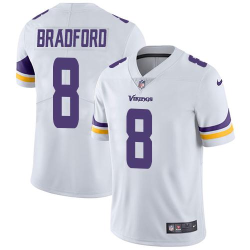 Nike Vikings #8 Sam Bradford White Men's Stitched NFL Vapor Untouchable Limited Jersey - Click Image to Close